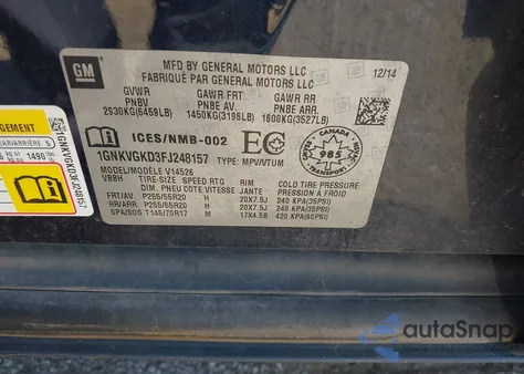 2015 Chevrolet Traverse 1Lt z USA, uszkodzony, nr VIN 1GNKVGKD3FJ248157